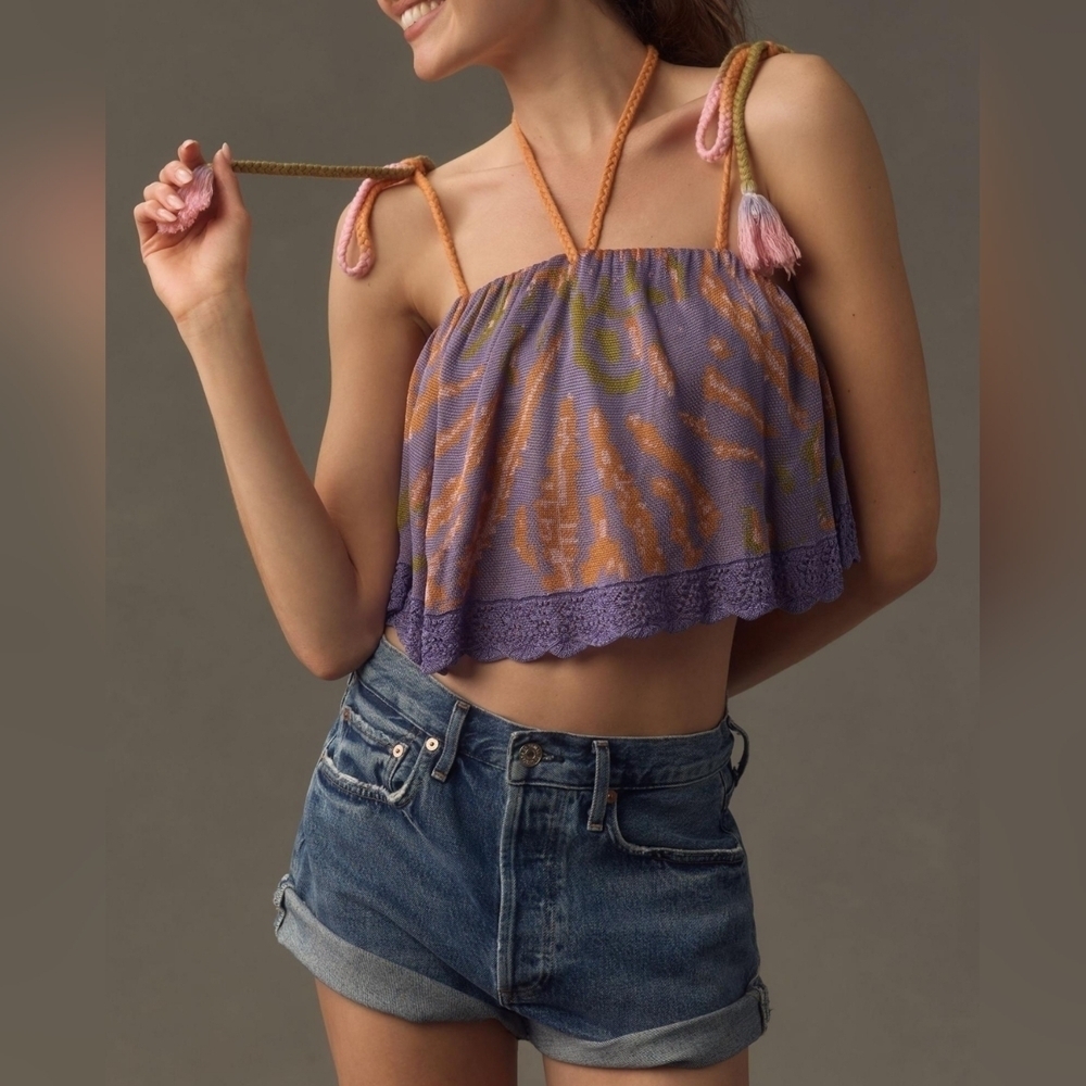 By Anthropologie Women's Flounce Knit Tank Purple Orange
